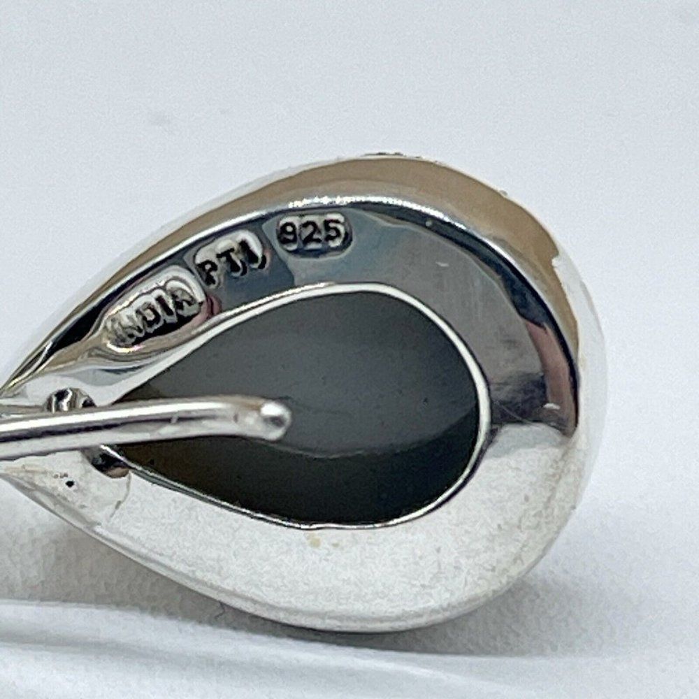 Green Drusy Sterling Silver Earrings Pear Shaped Drop Peacock Himalayan Gems - Picture 5 of 6